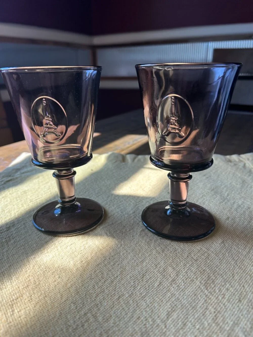 Vintage Rare La Rochere Eiffel Tower wine Glasses notable for it's smoky p